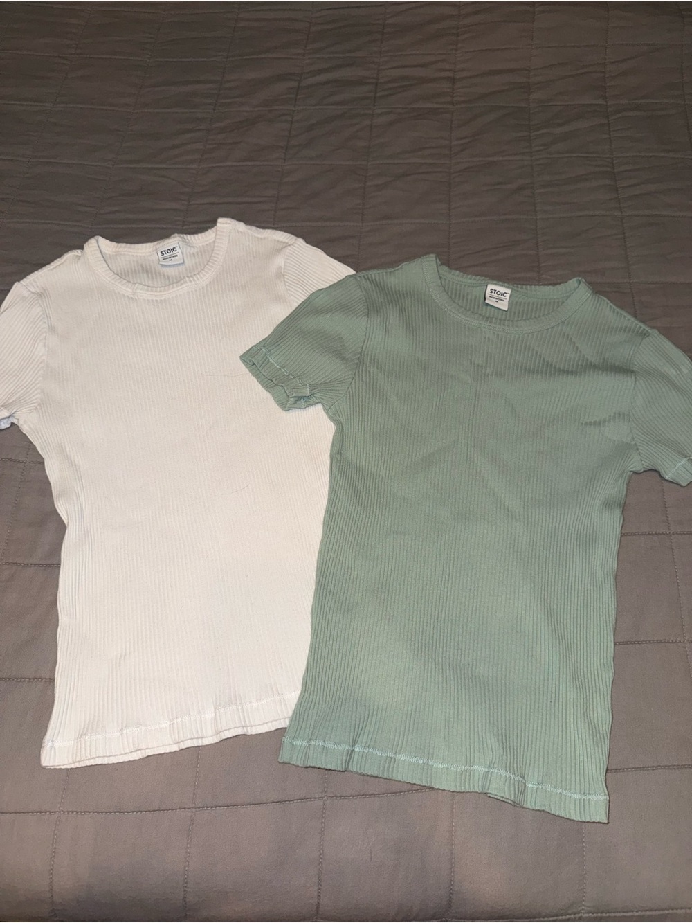 Stoic Women’s Ribbed Short Sleeve Tees - White & Sage Green